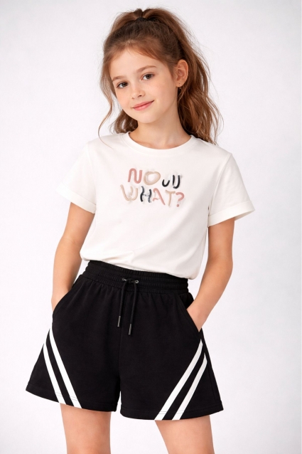 Children`s set for girls with short sleeves, beige color