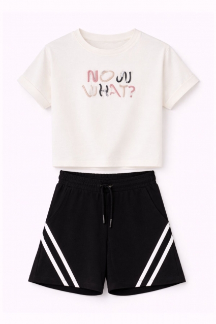 Children`s set for girls with short sleeves, beige color