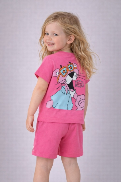 Children`s set for girls with short sleeves, cyclamen color