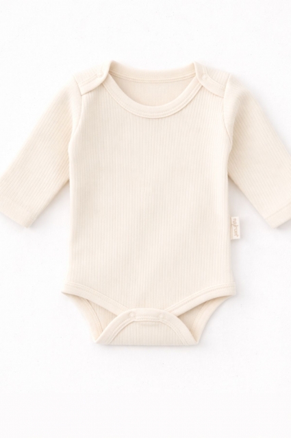 Baby bodysuit with short sleeves, ecru color
