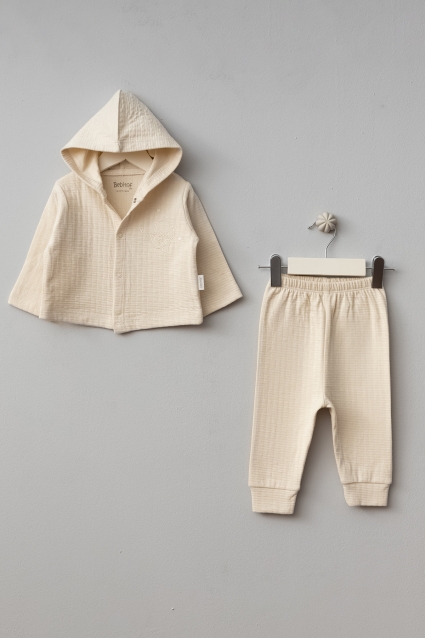 Set fetita cu maneca lunga ecru