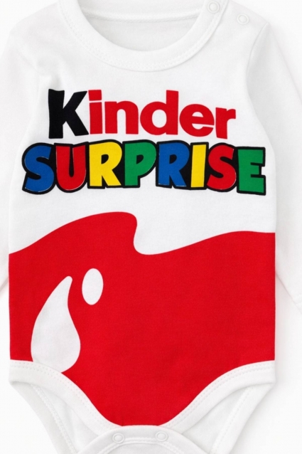 Бебешко боди дълъг ръкав Kinder Surprise, бял цвят