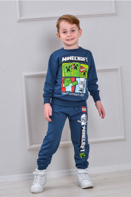 Children`s set for a boy with long sleeves, dark blue color