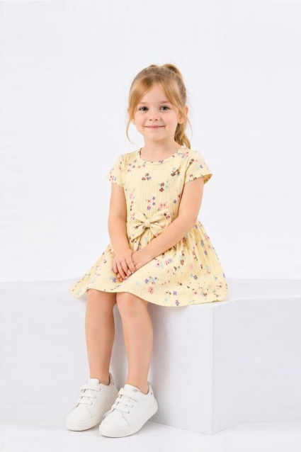 Rochie pentru copii cu maneca scurta, de culoare galbena