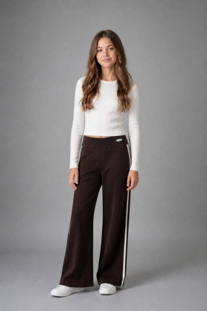 Children`s sports pants, cotton wool, dark brown color