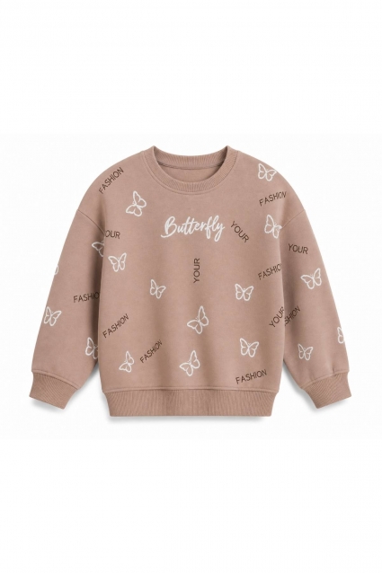 Bluza copii din bumbac pentru fata cu maneci lungi, de culoare maro