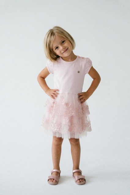 Rochie pentru copii cu maneca scurta, de culoare roz
