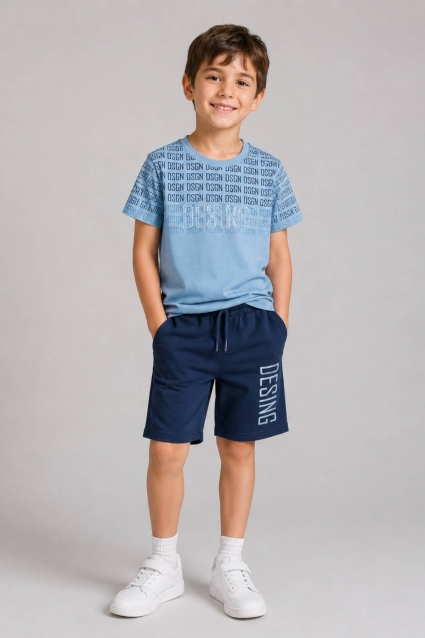 Children`s set for boy with short sleeves, blue color