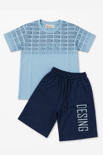 Children`s set for boy with short sleeves, blue color