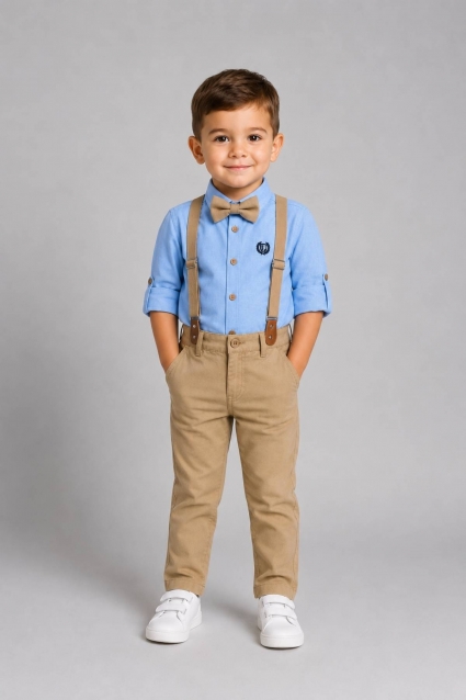 Set formal pentru baieti cu maneca lunga, culoare ecru