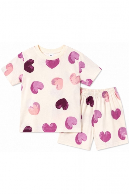 Children`s pajamas for girls with short sleeves stitch, pink color