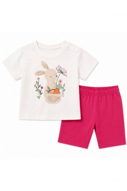 Set copii pentru fete cu maneca scurta, culoare ciclamen
