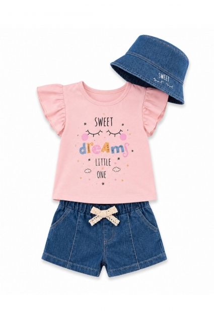 Set fetita cu maneca scurta, culoare roz