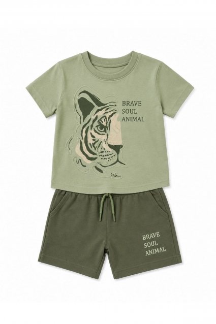 Children`s set for boy with short sleeves, green color