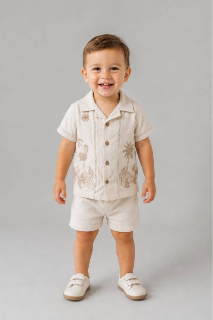 Children`s set for boy with short sleeves, green color