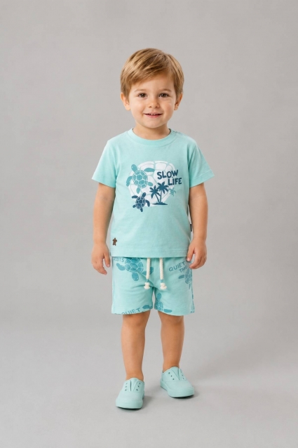 Children`s set for a boy with short sleeves, blue color