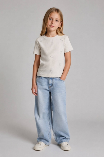 Tricou copii pentru fete rupt, culoare bej