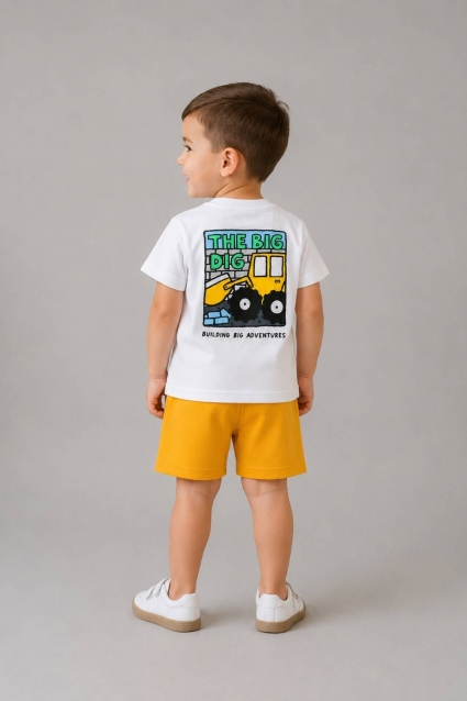 Children`s set for a boy with short sleeves, yellow color
