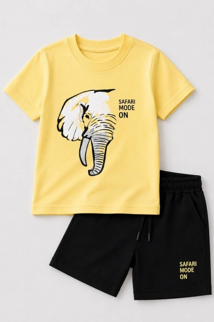 Children`s set for boy with short sleeves, dark green color
