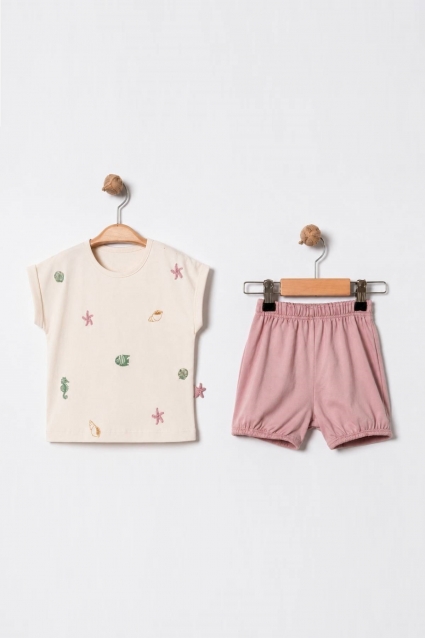Children`s set for girls with short sleeves, pink color