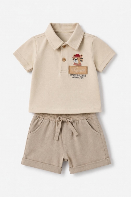 Baby set for boy with short sleeve, beige color
