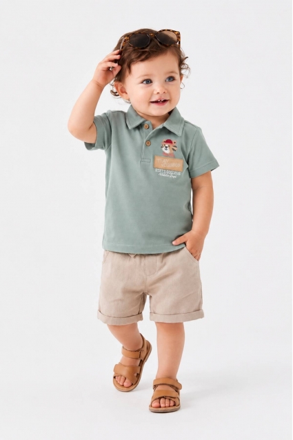 Baby set for boy with short sleeve, green color