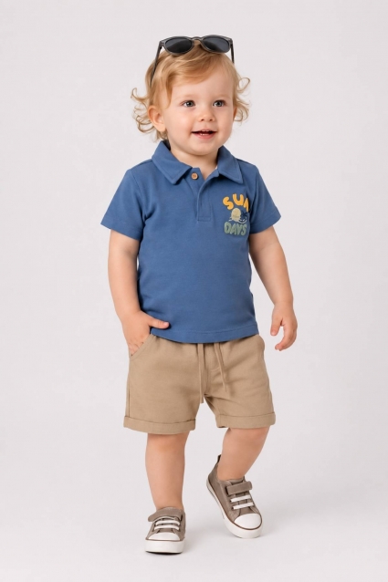 Baby set for boy with short sleeve, dark blue color