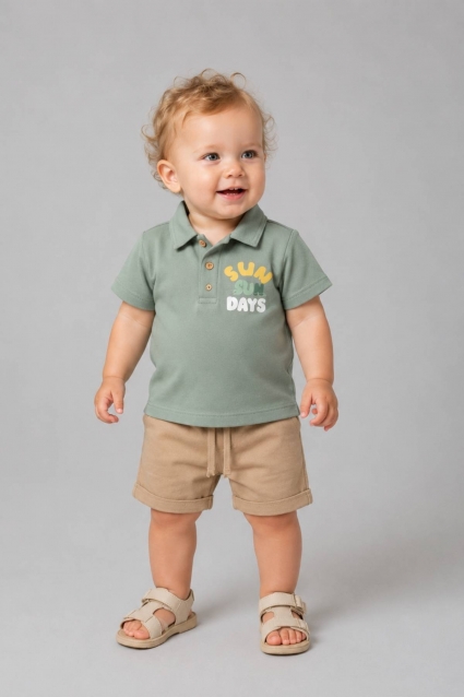 Baby set for boy with short sleeve, green color