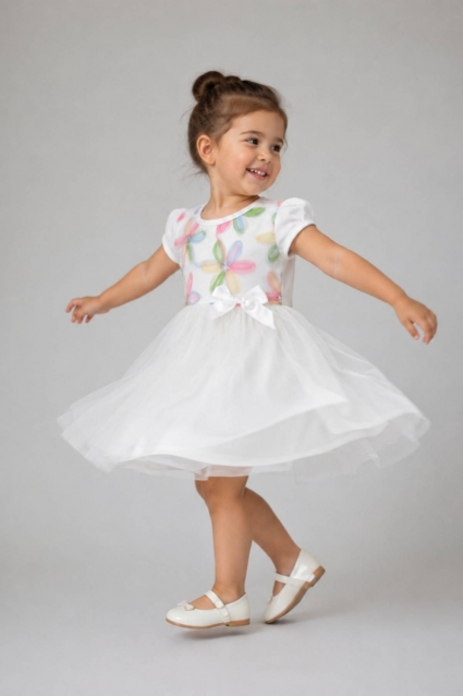 Rochie pentru copii cu maneca scurta, de culoare alba
