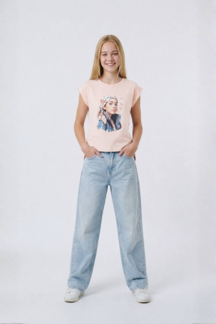 Tricou copii pentru fata, culoare roz deschis