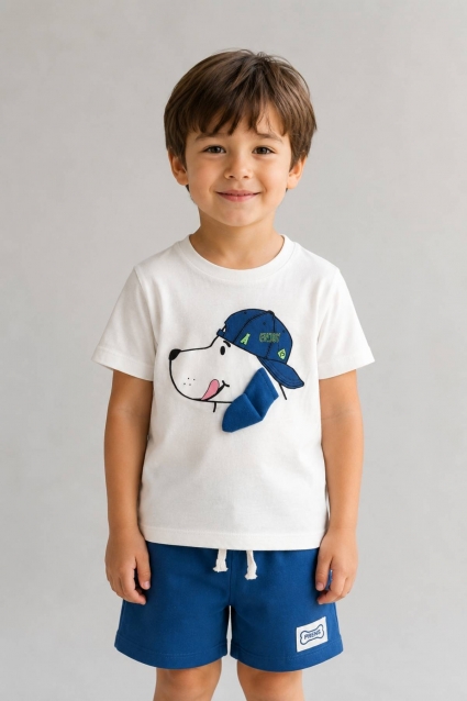 Children`s set for boy with short sleeves, green color