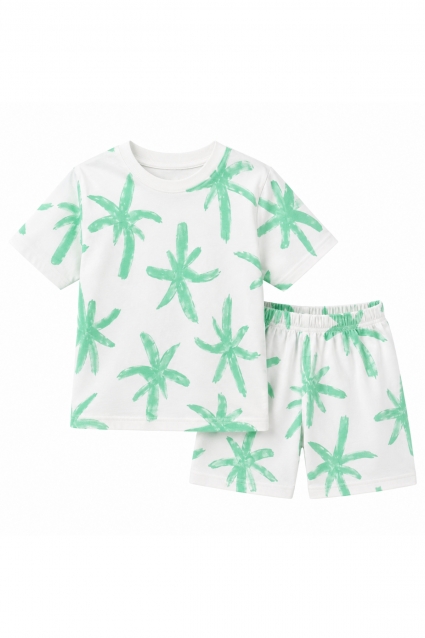 Children`s pajamas for boys with short sleeves, green color