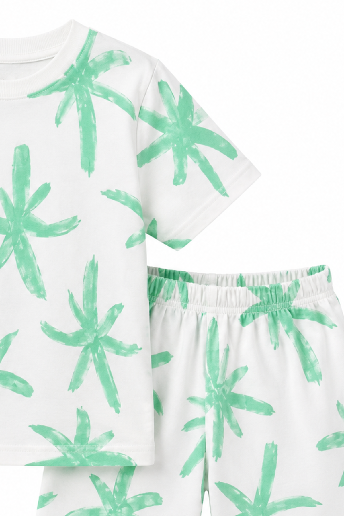 Children`s pajamas for boys with short sleeves, green color