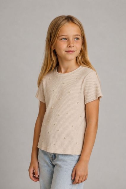 Children`s t-shirt for a girl, beige color