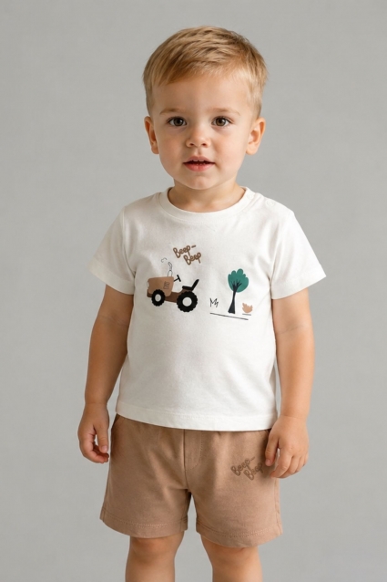 Set bebelusi baietel cu maneca scurta, culoare bej