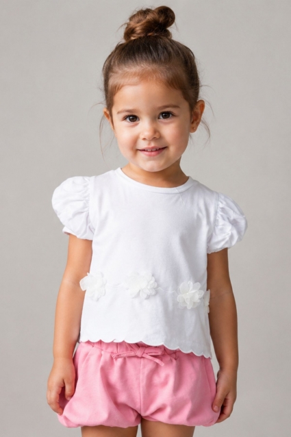 Set copii pentru fete cu maneca scurta, culoare roz