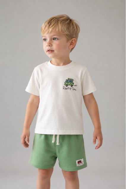 Set copii pentru baietel cu maneci scurte, culoare verde