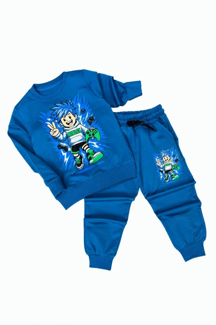Set copii pentru baiat cu maneci lungi, culoare albastra