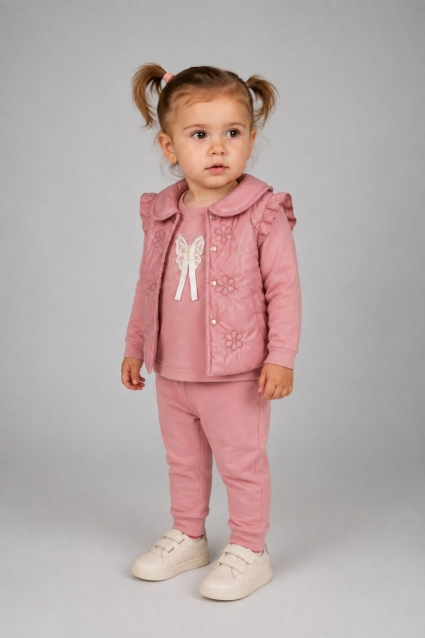 Set 3 piese roz cu maneca lunga pentru fete