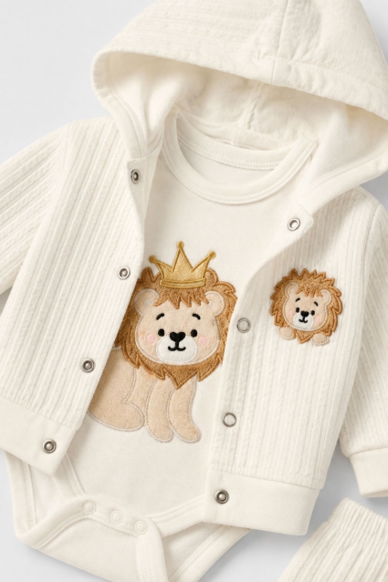 Baby set for boy with long sleeve 3 pieces, beige color