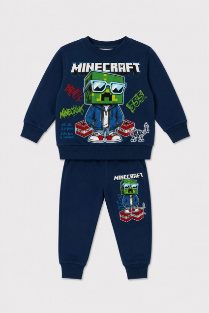 Children`s set for a boy with long sleeves, dark blue color