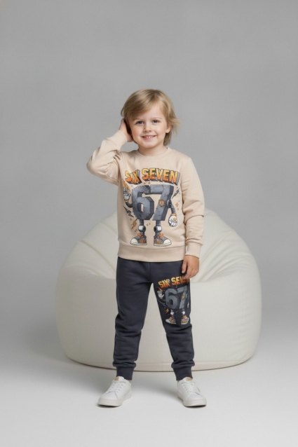 Children`s set for boy with long sleeve, gray color