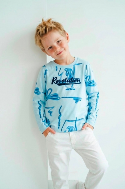 Children`s blouse for a boy with long sleeves, blue color