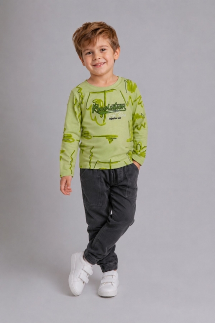 Children`s blouse for a boy with long sleeves, green color