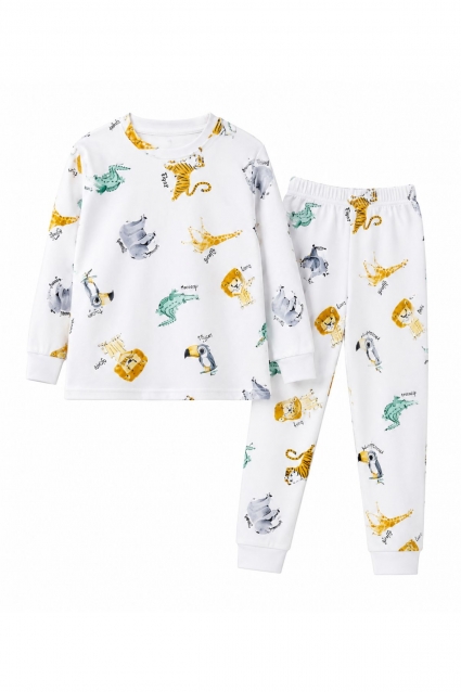 Pijamale copii pentru baieti cu maneci lungi, culoare alba