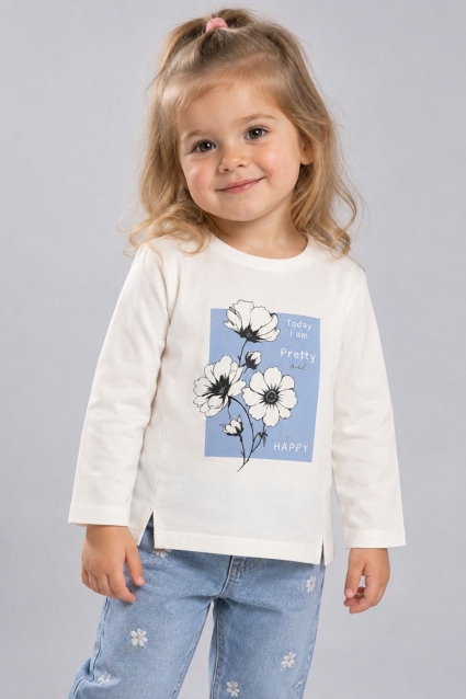 Children`s blouse for a girl, long sleeve, color ecru