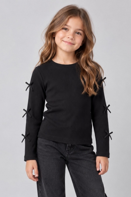 Children`s blouse for girls with long sleeves, brown color