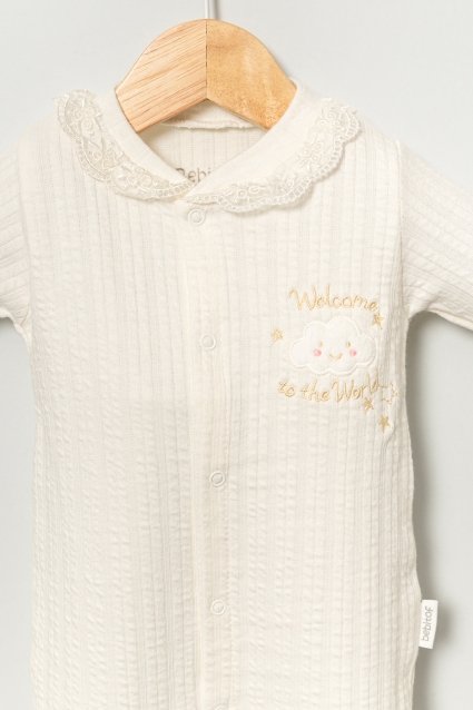 Baby onesie for a girl with long sleeves, powder color