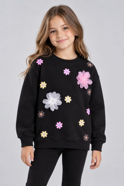 Children`s blouse for girls with long sleeves, black color